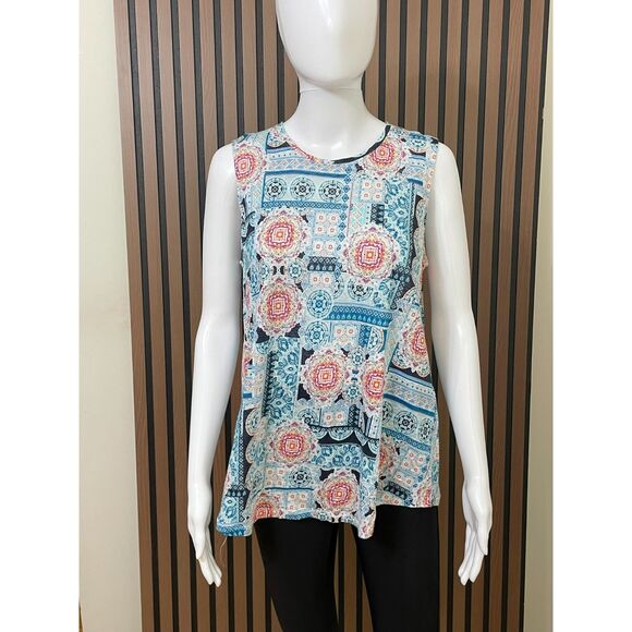 J. Jill Love Linen Women's S Blue Tank Top Medallion Print Wide Strap Minimalist - Picture 1 of 8